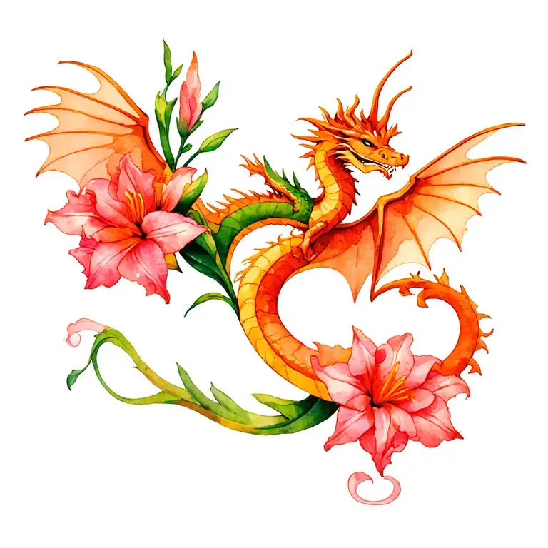 Gladiolus Flower With Dragon Flying