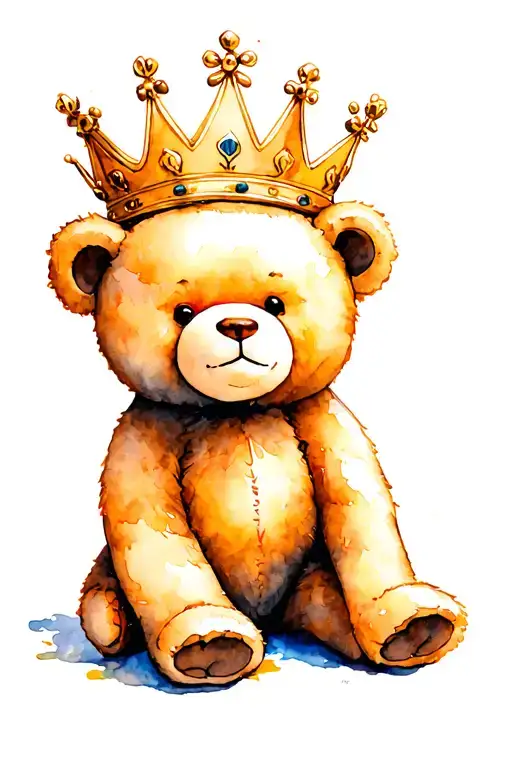 Teddy Bear Sitting In A Crown Looking