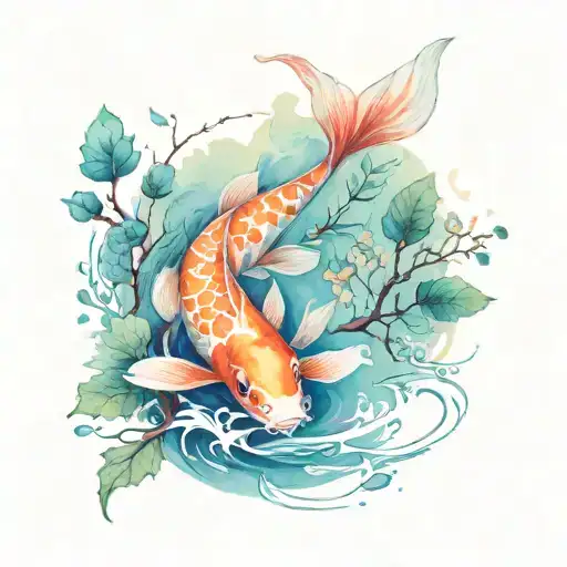 Koi Fish And Tree Branch Fore Arm Tatoo
