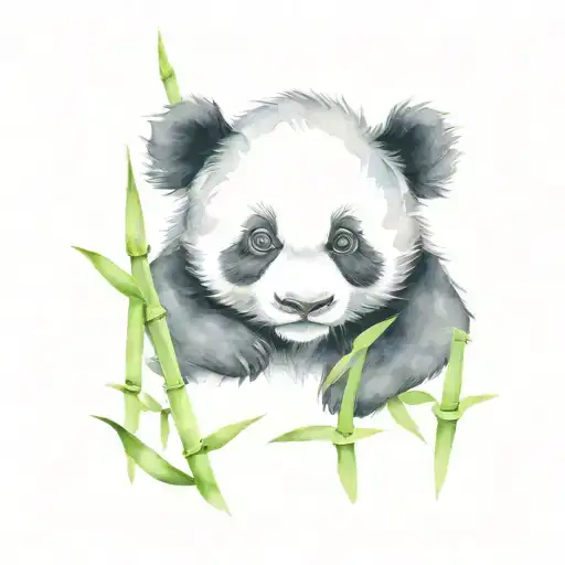 Baby Panda Sitting In Bamboo