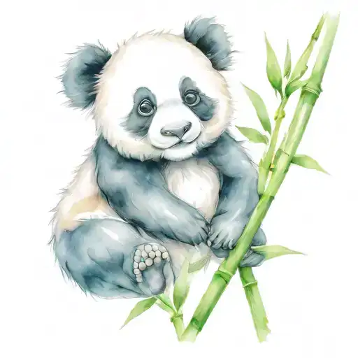 Baby Panda Sitting In Bamboo