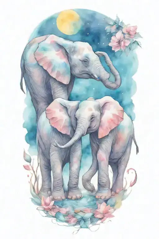 Baby Elephants Moon Merging Together