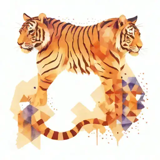 Tiger Watercolor And Geometric