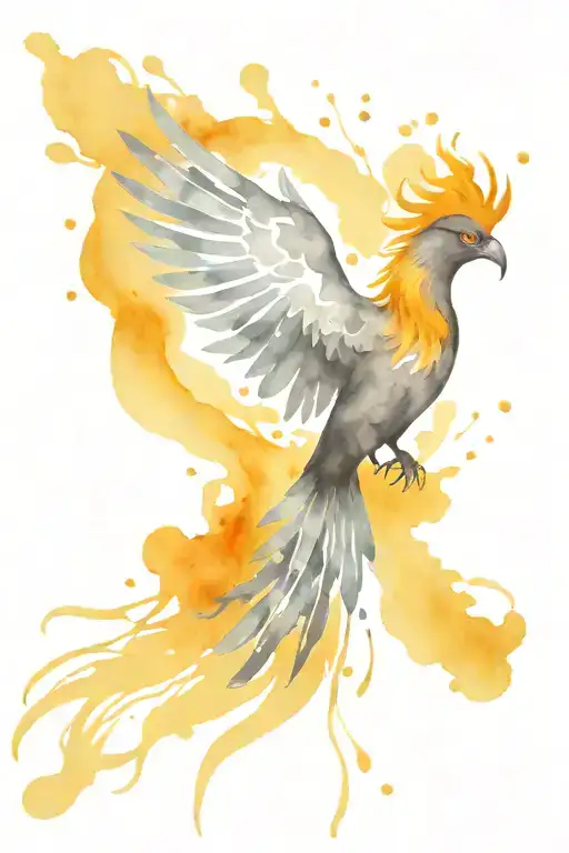 Black Phoenix With Watercolor Blots