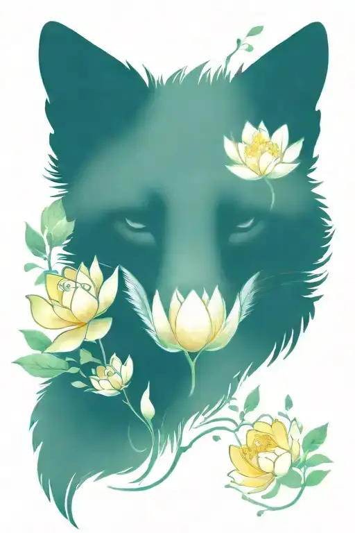 Fox With Lotus Flowers