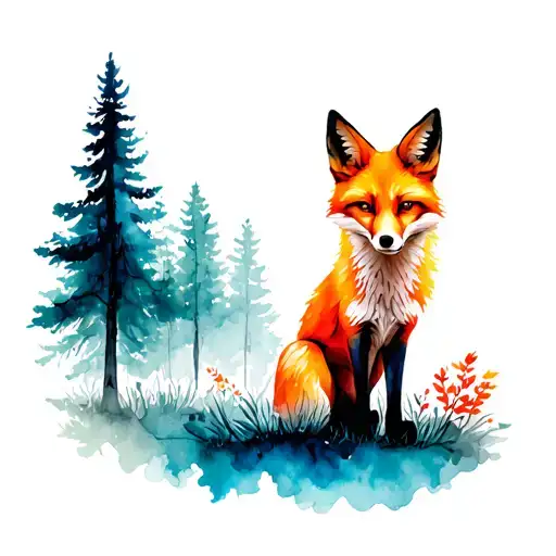 Fox Line Art Representation Nature Trees