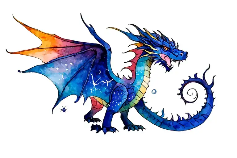 Dragon Without Steering Wheel With Wing With Fish Constellations