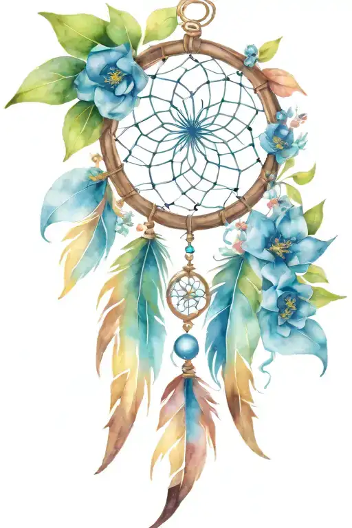 Dreamcatcher With 2 Feathers Incorporated Into Columbine Flowers