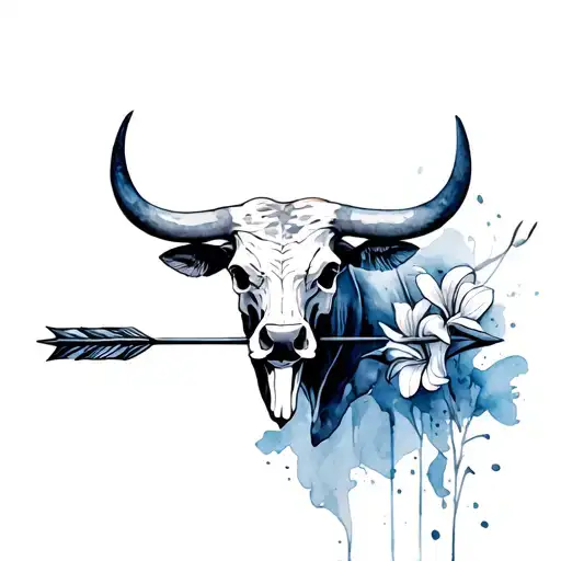 Bull With Skull Lilies Arrow