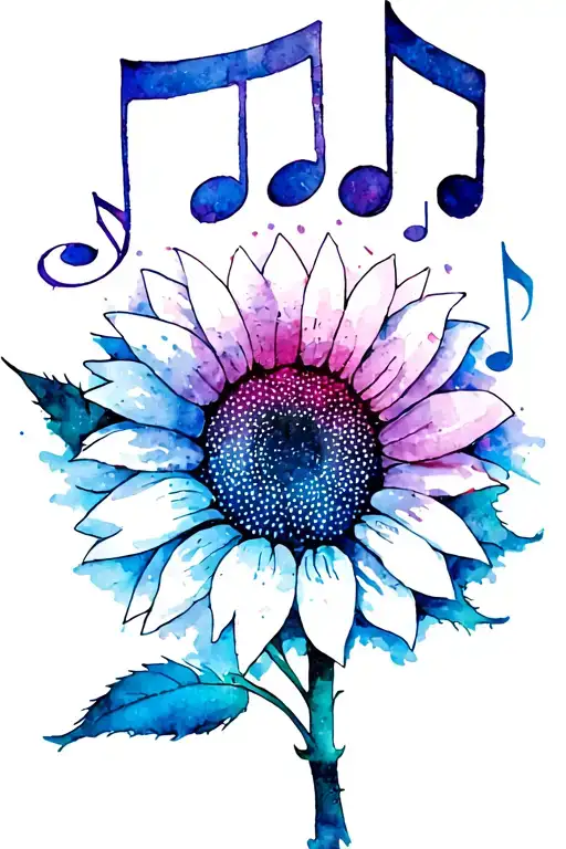 Sunflower Surrounded By Musical Notes