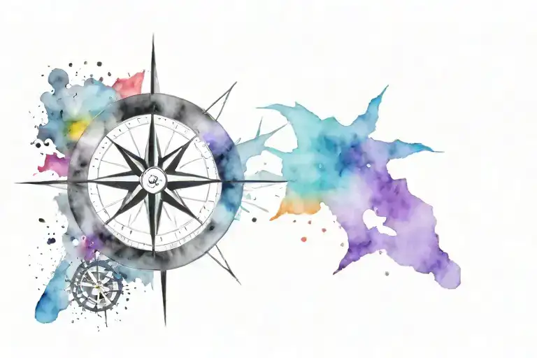 Black And White Compass Over Splashes Of Color