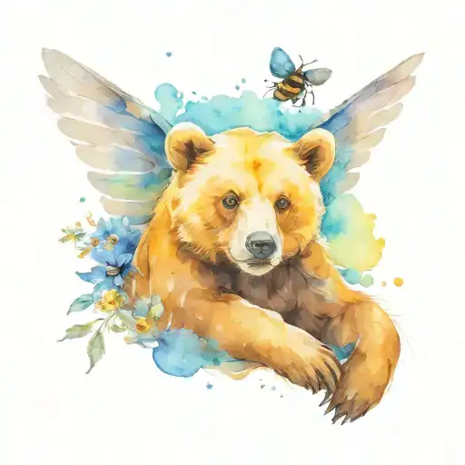 Bear Cub And Bee Flying