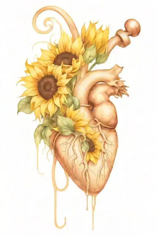 Half Human Heart And Half Sunflower Woth A Stethoscope Wrapped Around