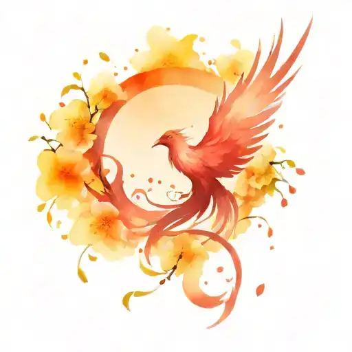 Phoenix Rising From Cherry Blossoms
