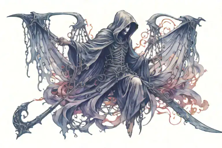 Full Body Grim Reaper Wrapped In Chains Holding A Scythe