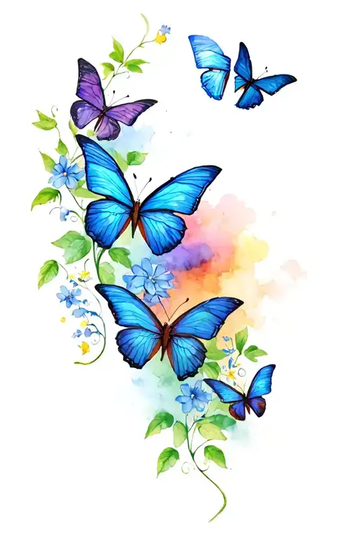 Flower Vine And 4 Butterflies Flying