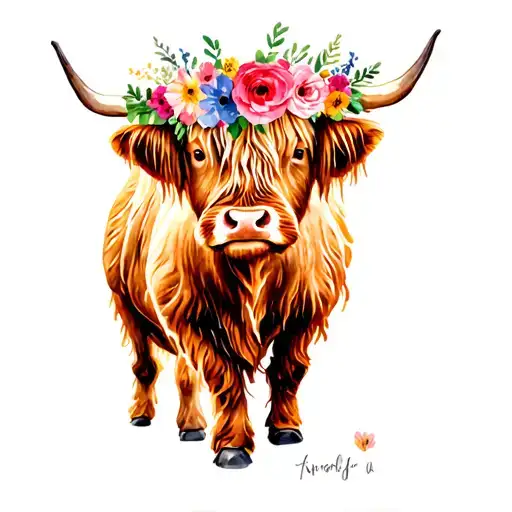 Highland Cow With Flower Crown