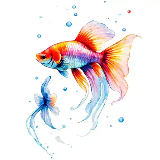 Two Colourful Guppies Swimming Around Each Other