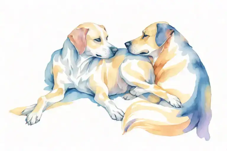 Dog Sitting Alone And Friends And Family Hugging Each Other