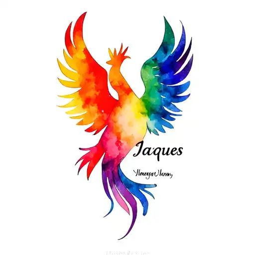 Phoenix Rainbow Colors With Name Jacques Written Small Embedded