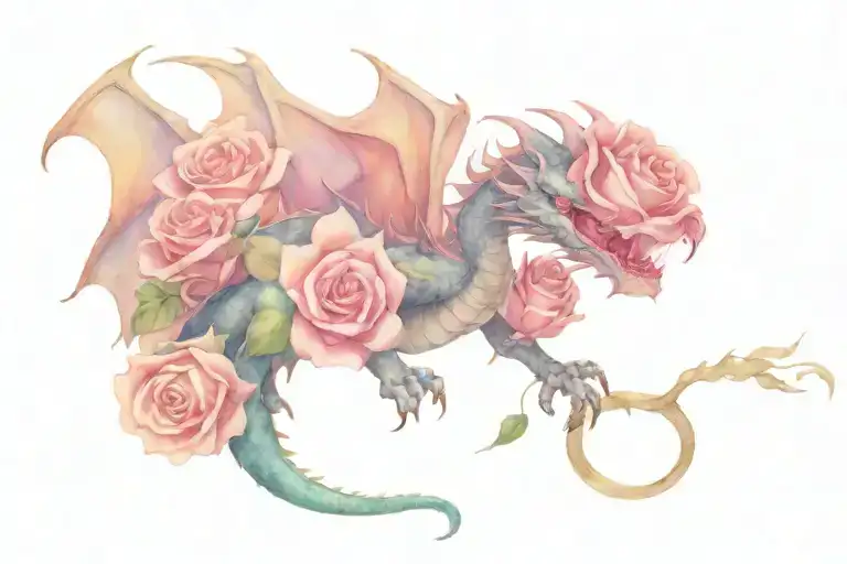Glass Window Dragon Holding Roses