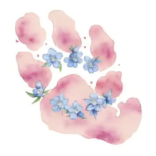 A Dog Paw Print With Forget Me Not Flowers & The Phrase Morrow Morrow