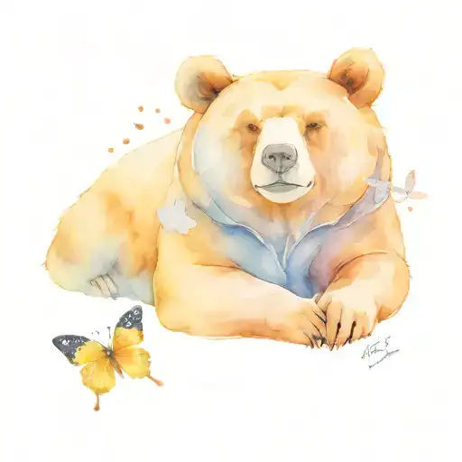 A Bear Sitting Down With A Butterfly On Its Finger
