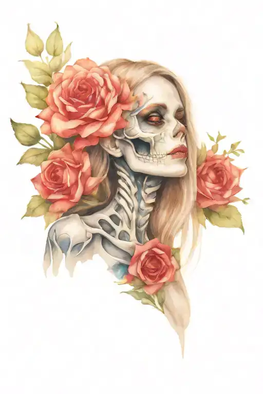 Skeleton Woman With Flowers