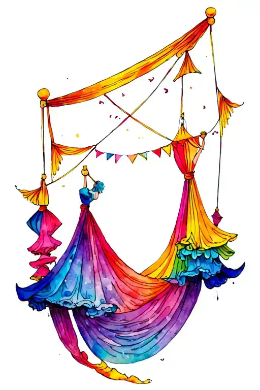 Aerial Silks And Circus Tent Tattoo With Watercolor