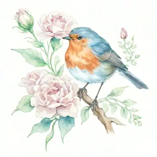 Robin Bird With Carnation Flowers