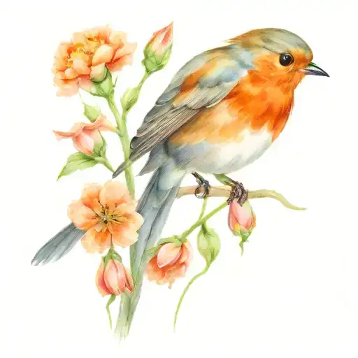 Robin Bird With Carnation Flowers
