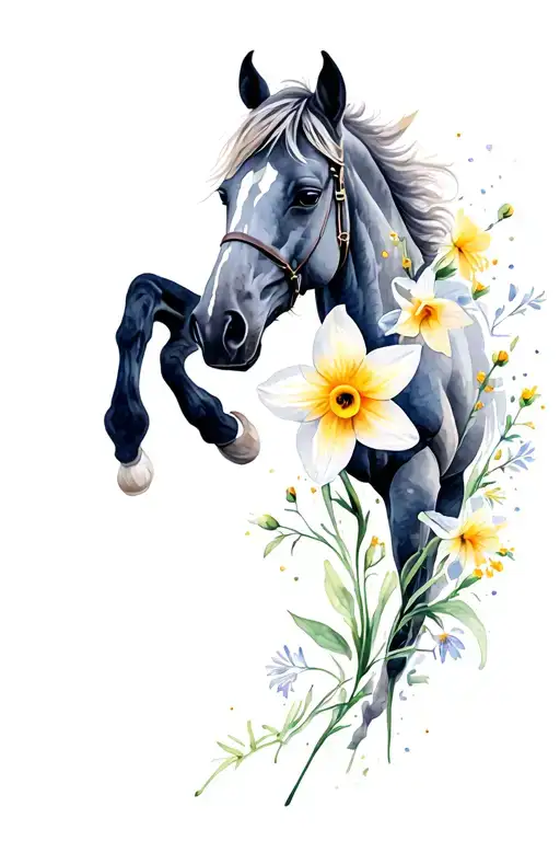 Daffodil And Aster Intertwined Around Horse