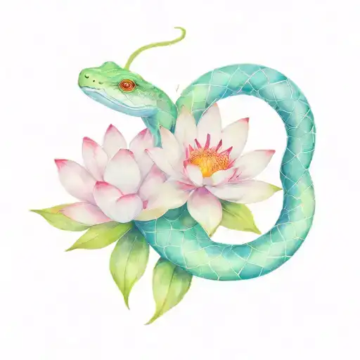 Snakes And Lotus Flower Blooming