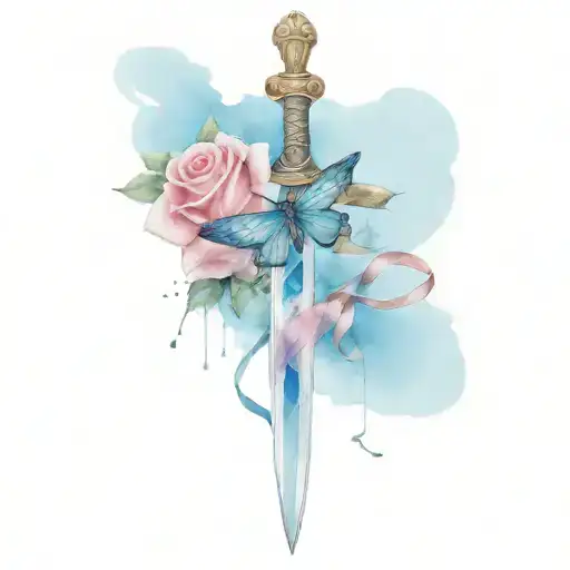 Roses Wrapped Around Sword With One Small Butterfly On Rose