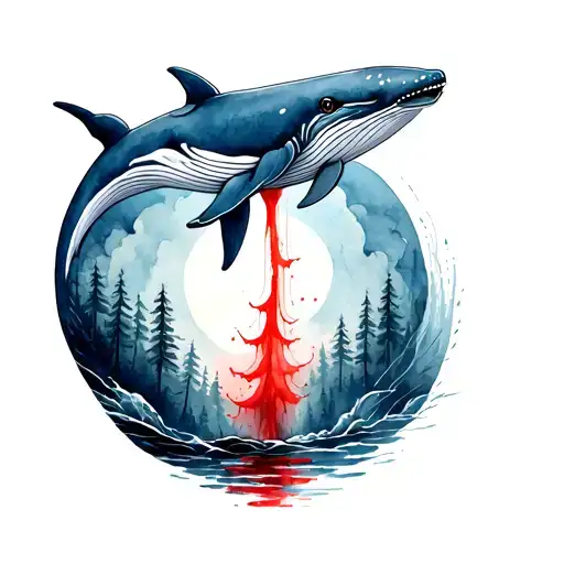 Whale With Red Blood Trail Winding Through A Forest