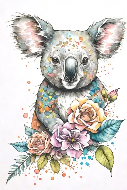 Flowers And Roses And Koala And Humming Bird And Bubbles
