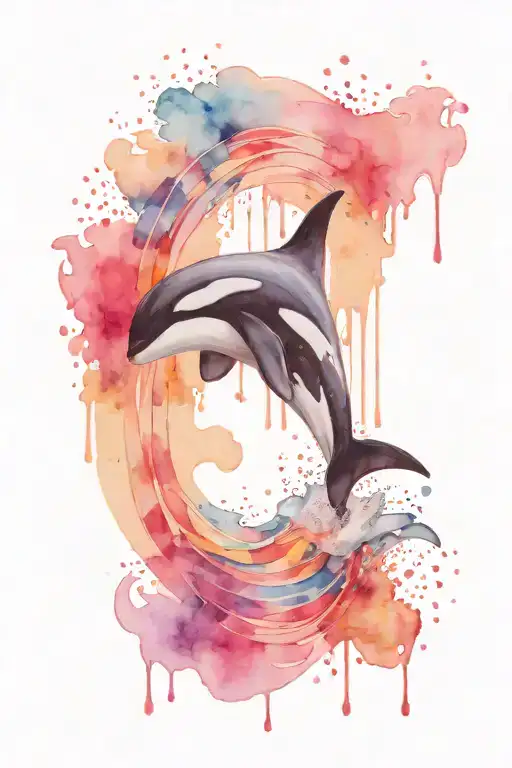 Killer Whale Tale With Water And Water Color Background