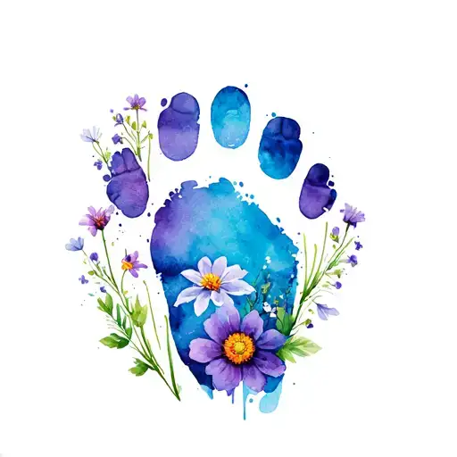 Dog Foot Print Whith Flowers Growing