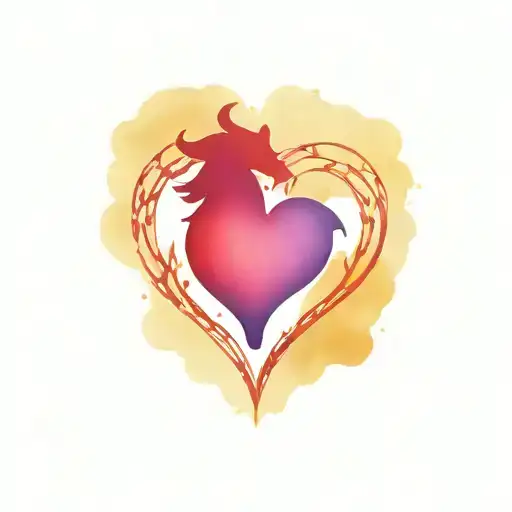 Red Heart Outline With A Metallic Purple Capricorn In The Middle Of The Heart