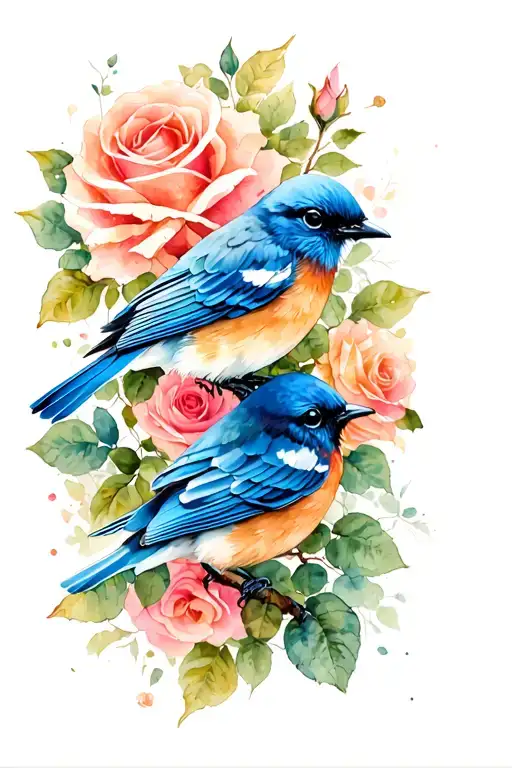Blue Bird And Rose