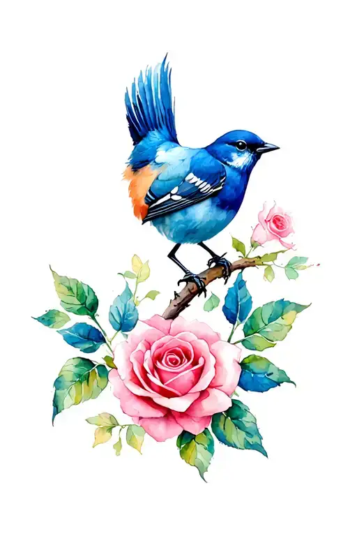 Blue Bird And Rose