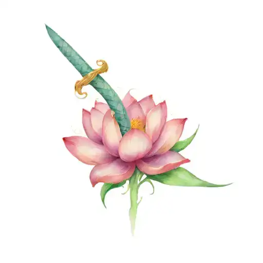 Snake And Lotus Flower And Sword