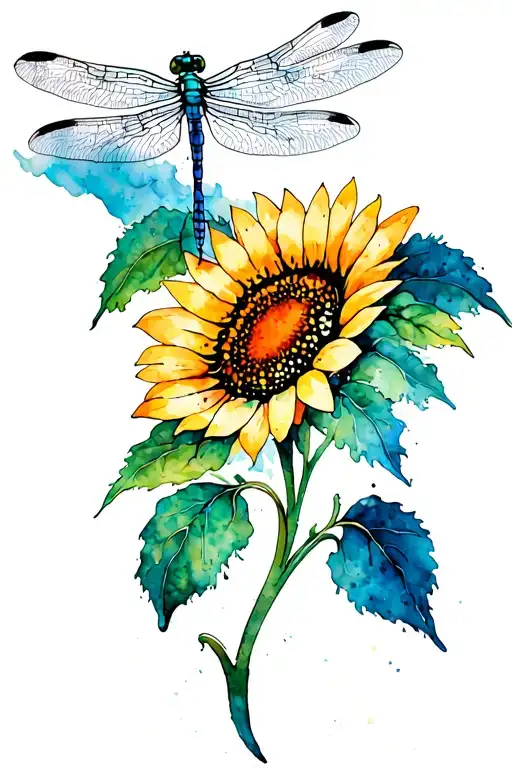 Dragonfly Landing On A Sunflower