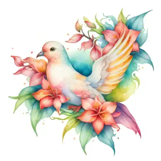 Colourful Dove And Gladiolus Flower Intertwined