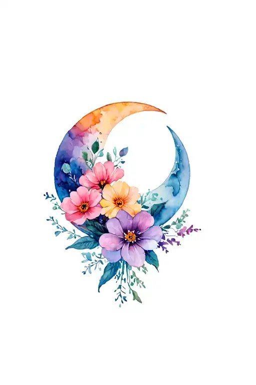 Half Moon And Several Flowers Inside