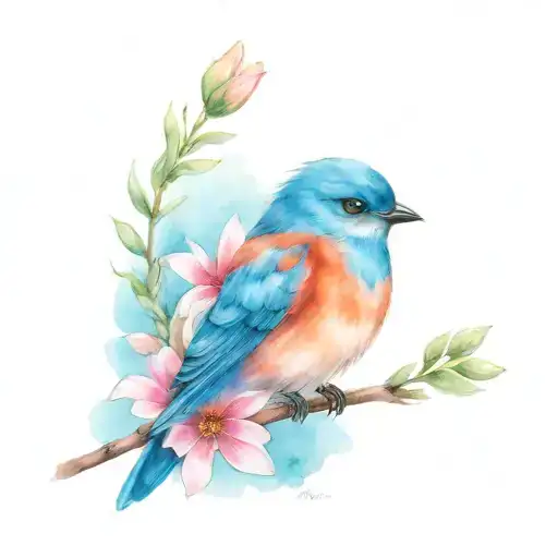 Bluebird Holding A Pink Daisy Flower