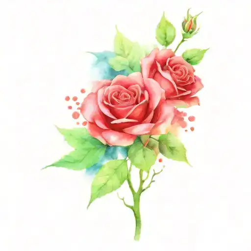 Green Trees With Red Roses Surrounding Blue Background