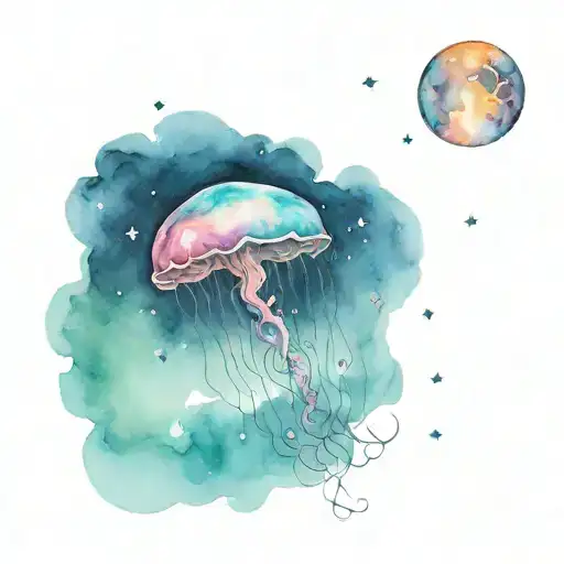 Jellyfish Drifting Night Moon Constellation