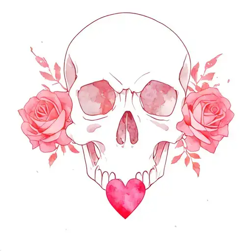 Skull With Roses And Heart
