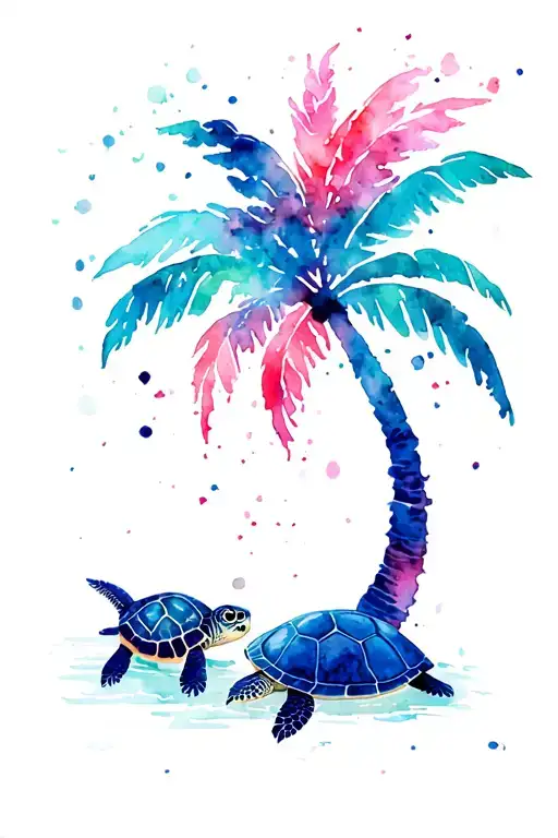 Palm Tree And Turtle Laying